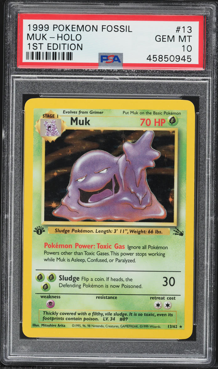 1999 Pokemon Fossil 1st Edition Holo Muk #13 PSA 10 GEM MINT on