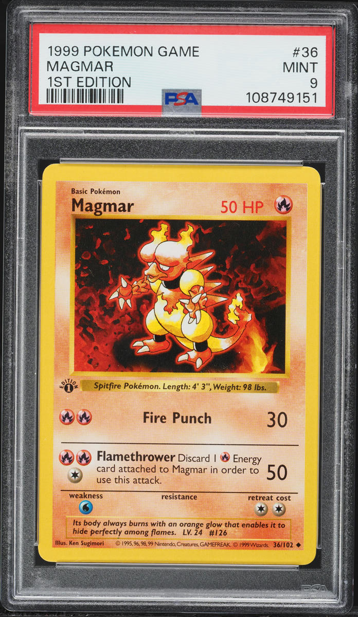 1999 Pokemon Base Set Shadowless 1st Edition Magmar #36 PSA 9 MINT