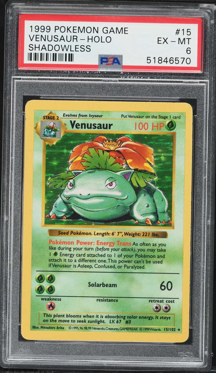 1999 Pokemon Base Set Shadowless Holo Venusaur #15 PSA 6 EXMT