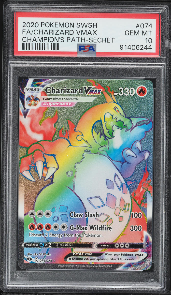 2020 Pokemon Sword & Shield Champion's Path Rainbow Rare Charizard VMAX #74 PSA 10 GEM MINT