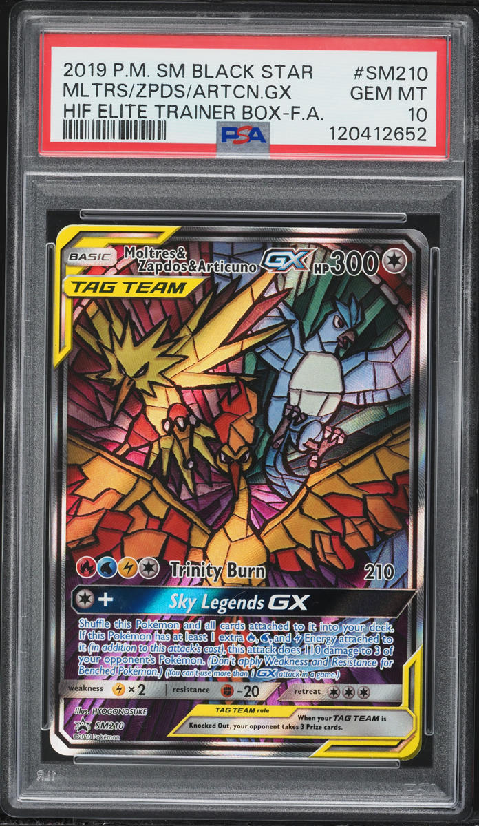 2019 Pokemon SM Promo Hidden Fates ETB Moltres Zapdos Articuno GX #SM210 PSA 10 GEM MINT