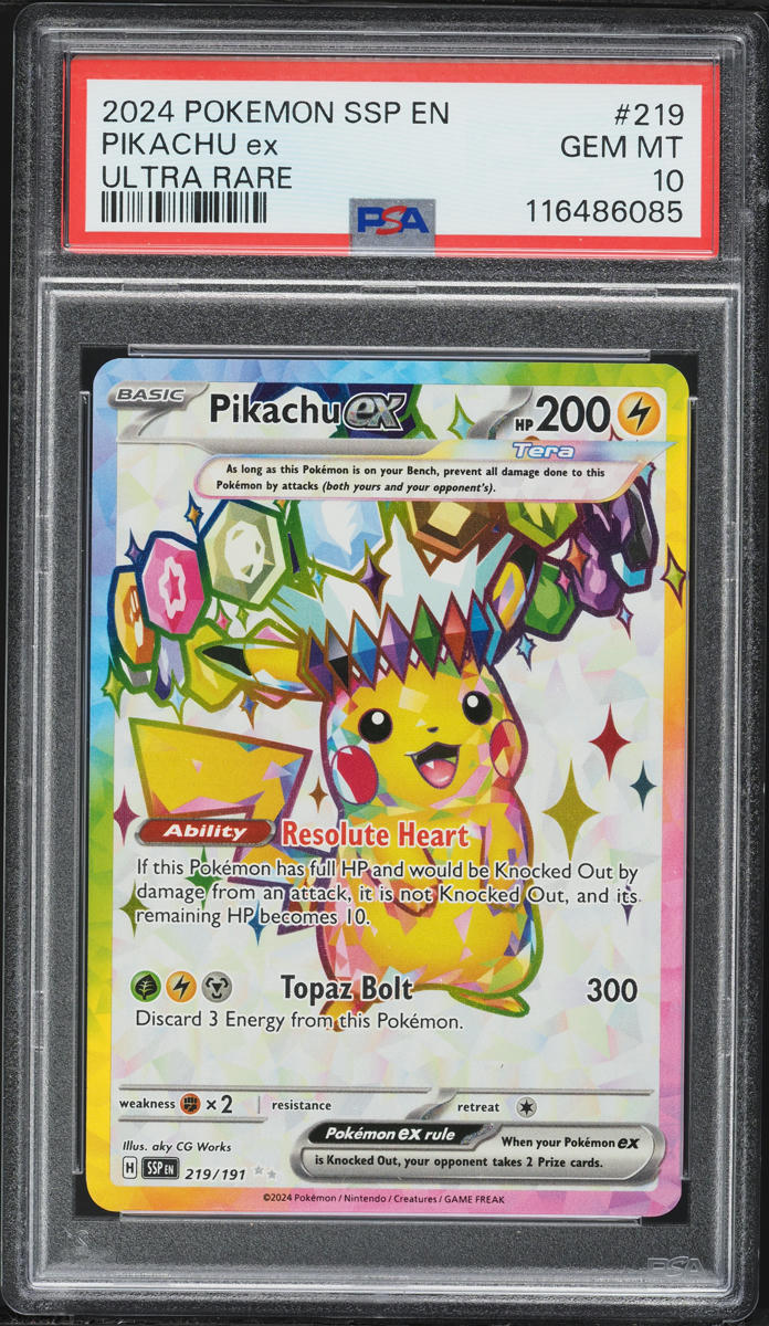 2024 Pokemon Scarlet & Violet Surging Sparks Full Art Pikachu EX #219 PSA 10 GEM MINT
