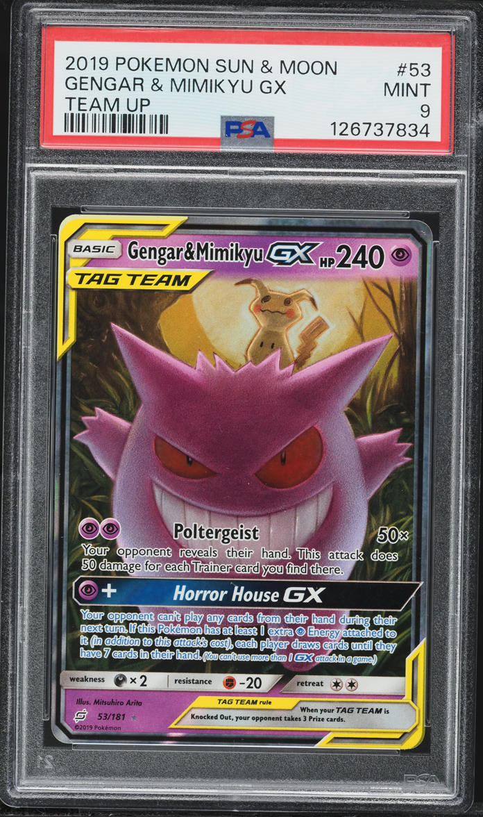 2019 Pokemon Sun & Moon Team Up Gengar & Mimikyu GX #53 PSA 9 MINT on Fanatics Collect 2019 Pokemon Sun & Moon Team Up Gengar & Mimikyu GX #53 PSA 9 MINT on Fanatics Collect