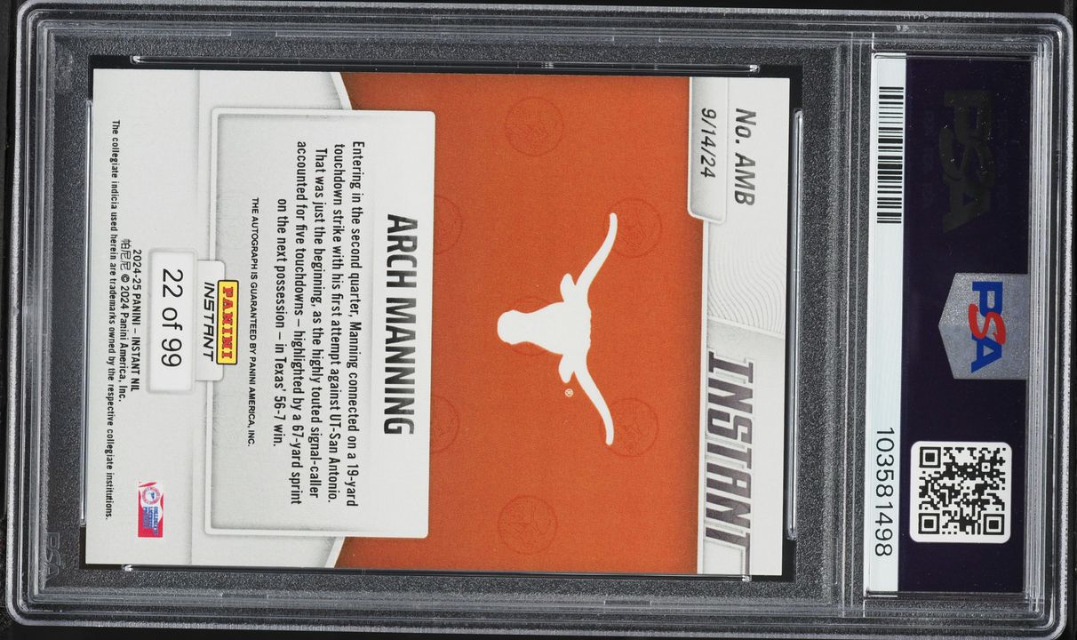 2024 Panini Instant NIL College Football Arch Manning ROOKIE AUTO /99 #AMB PSA 10 GEM MINT