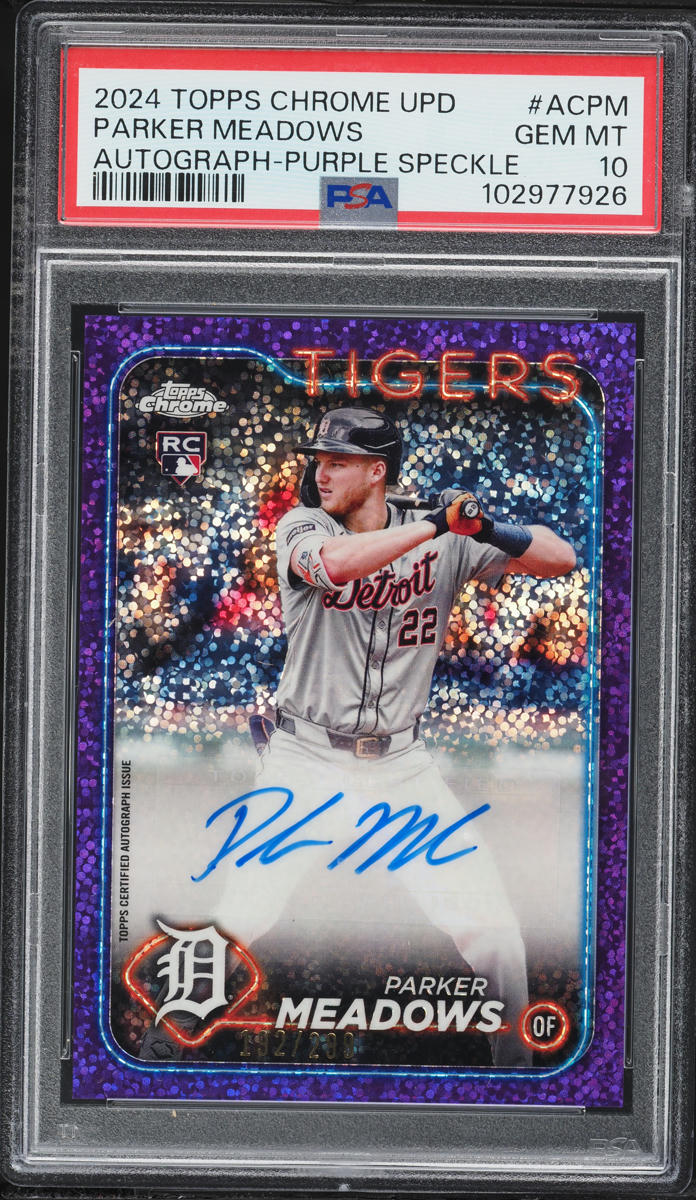 2024 Topps Chrome Update Purple Speckle Parker Meadows ROOKIE AUTO /299 #AC-PM PSA 10 GEM MINT