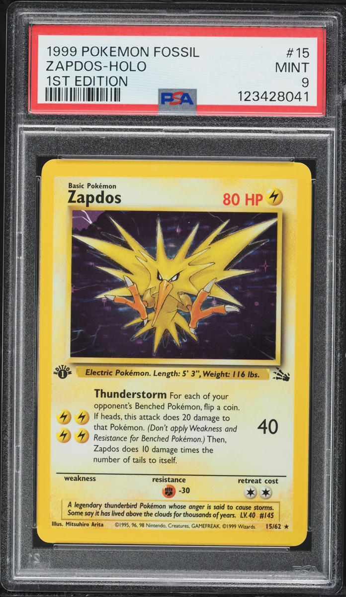 1999 Pokemon Fossil 1st Edition Holo Zapdos #15 PSA 9 MINT
