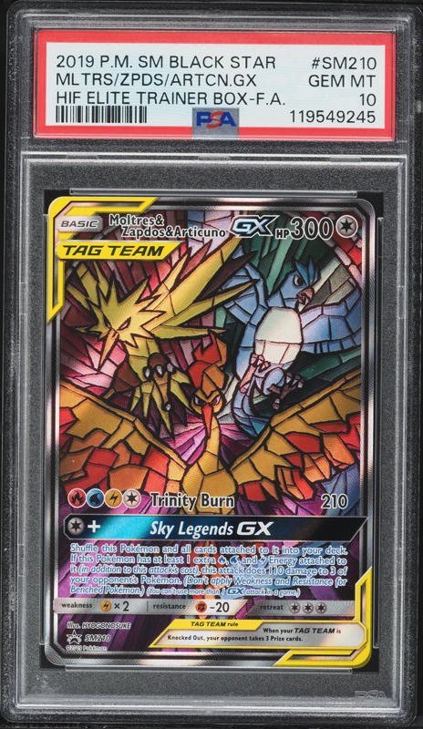 2019 Pokemon SM Promo Hidden Fates ETB Moltres, Zapdos, Articuno GX #SM210 PSA 10 GEM MINT