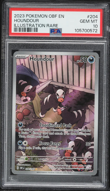 2023 Pokemon Scarlet & Violet Obsidian Flames IR Houndour #204 PSA 10 GEM MINT