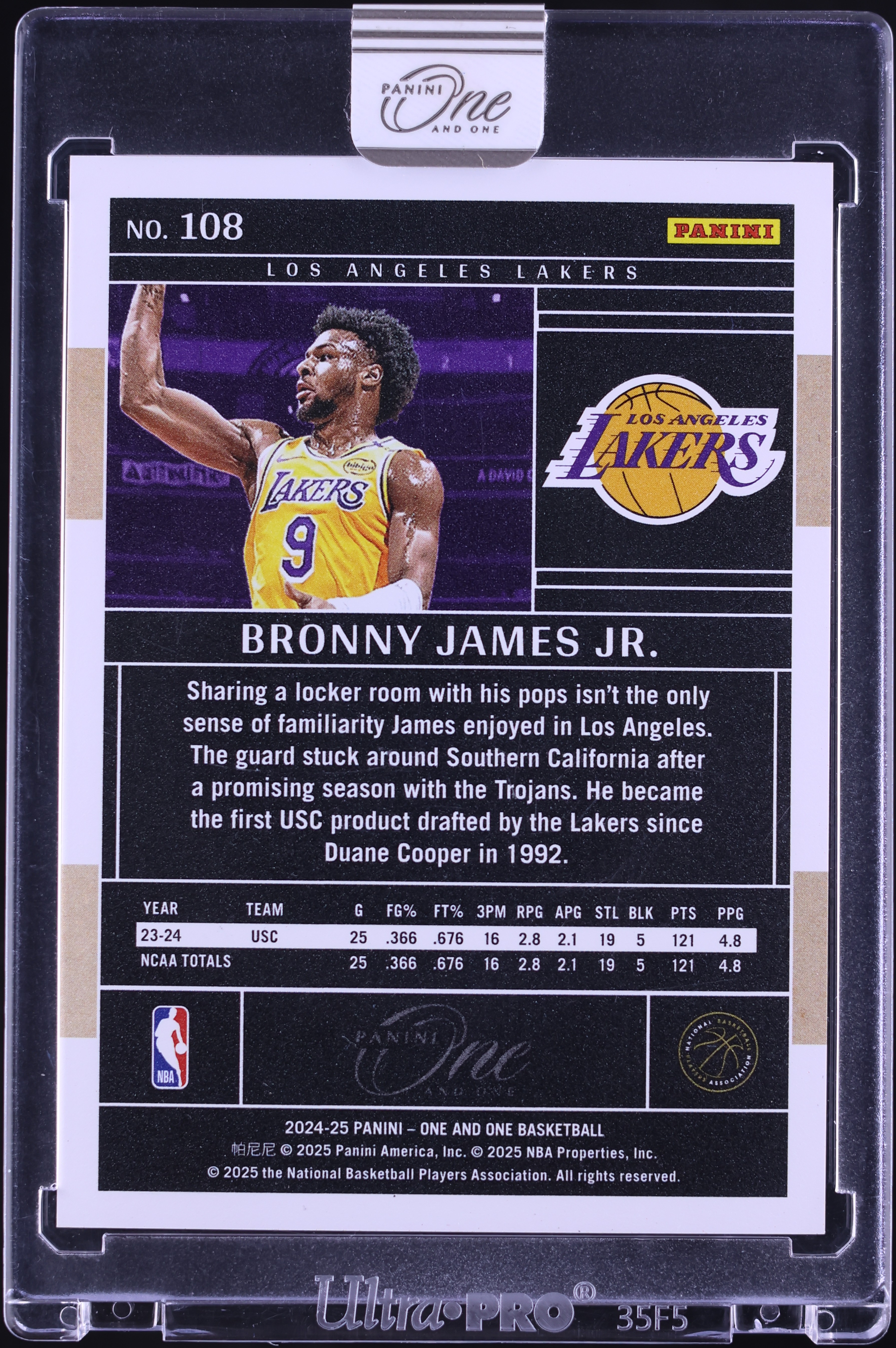 2024 Panini One And One Orange Bronny James Jr. ROOKIE /49 #108 on