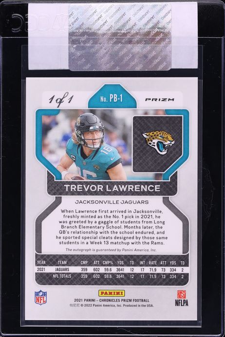 2021 Panini Chronicles Prizm Black Finite Trevor Lawrence ROOKIE AUTO 1/1 #PB-1 CGC AUTH
