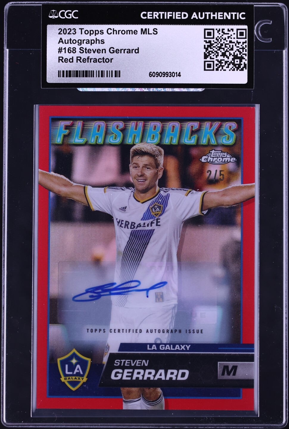 2023 Topps Chrome MLS Red Refractor Steven Gerrard AUTO /5 #168 CGC AUTH