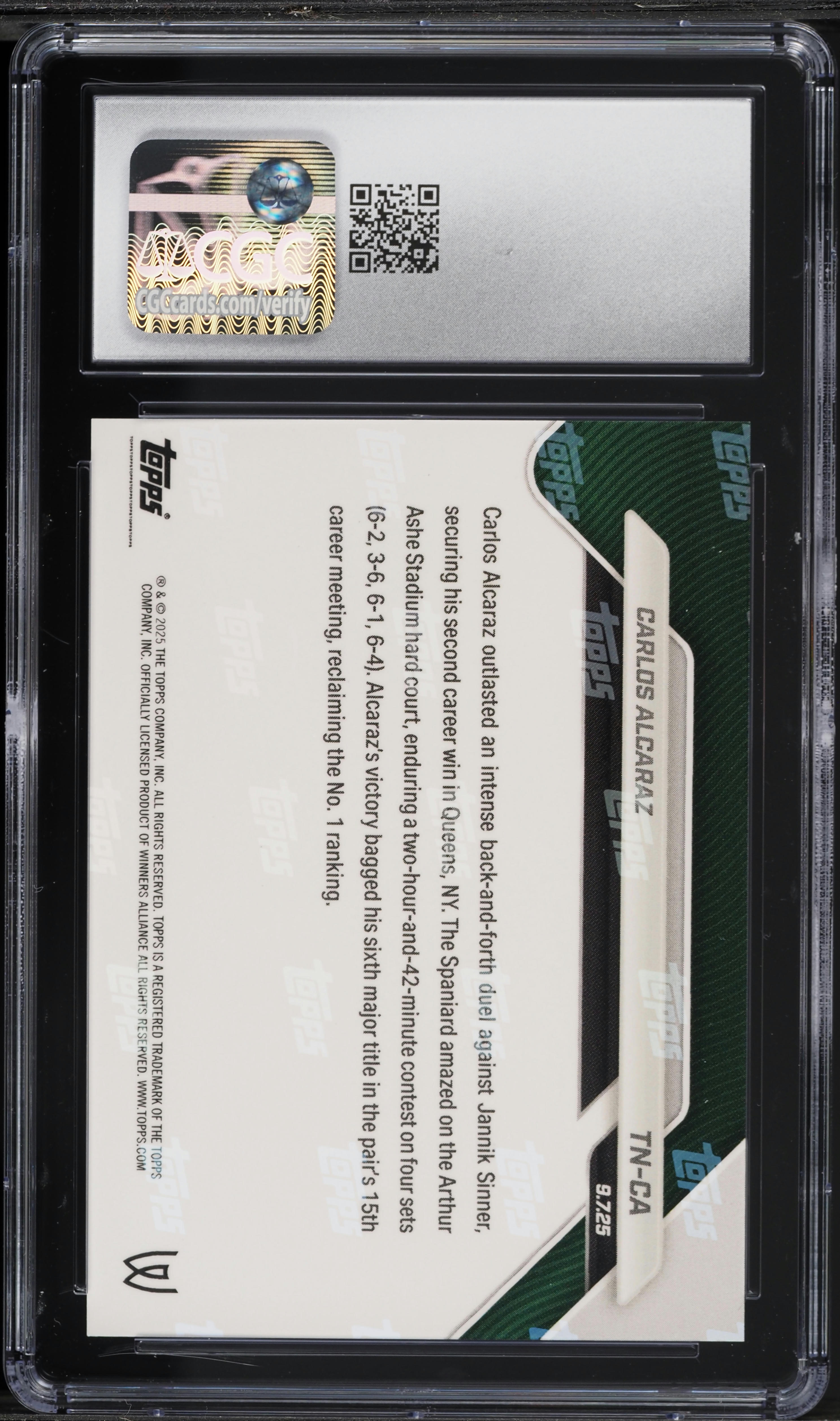 2025 Topps Now Tennis Carlos Alcaraz #TN-CA CGC 10 GEM MINT on 