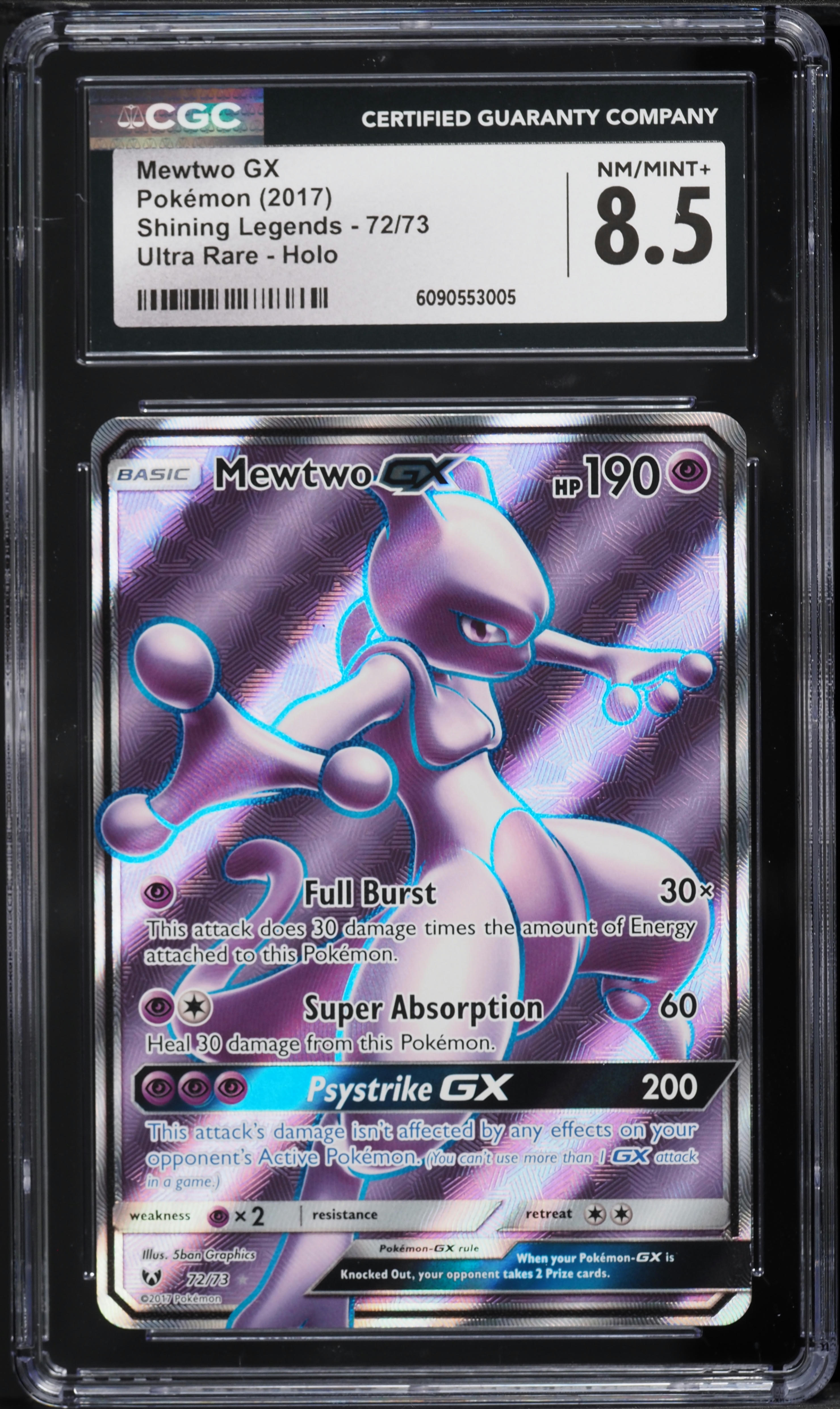2017 Pokemon Sun & Moon Shining Legends Full Art Mewtwo GX #72 CGC