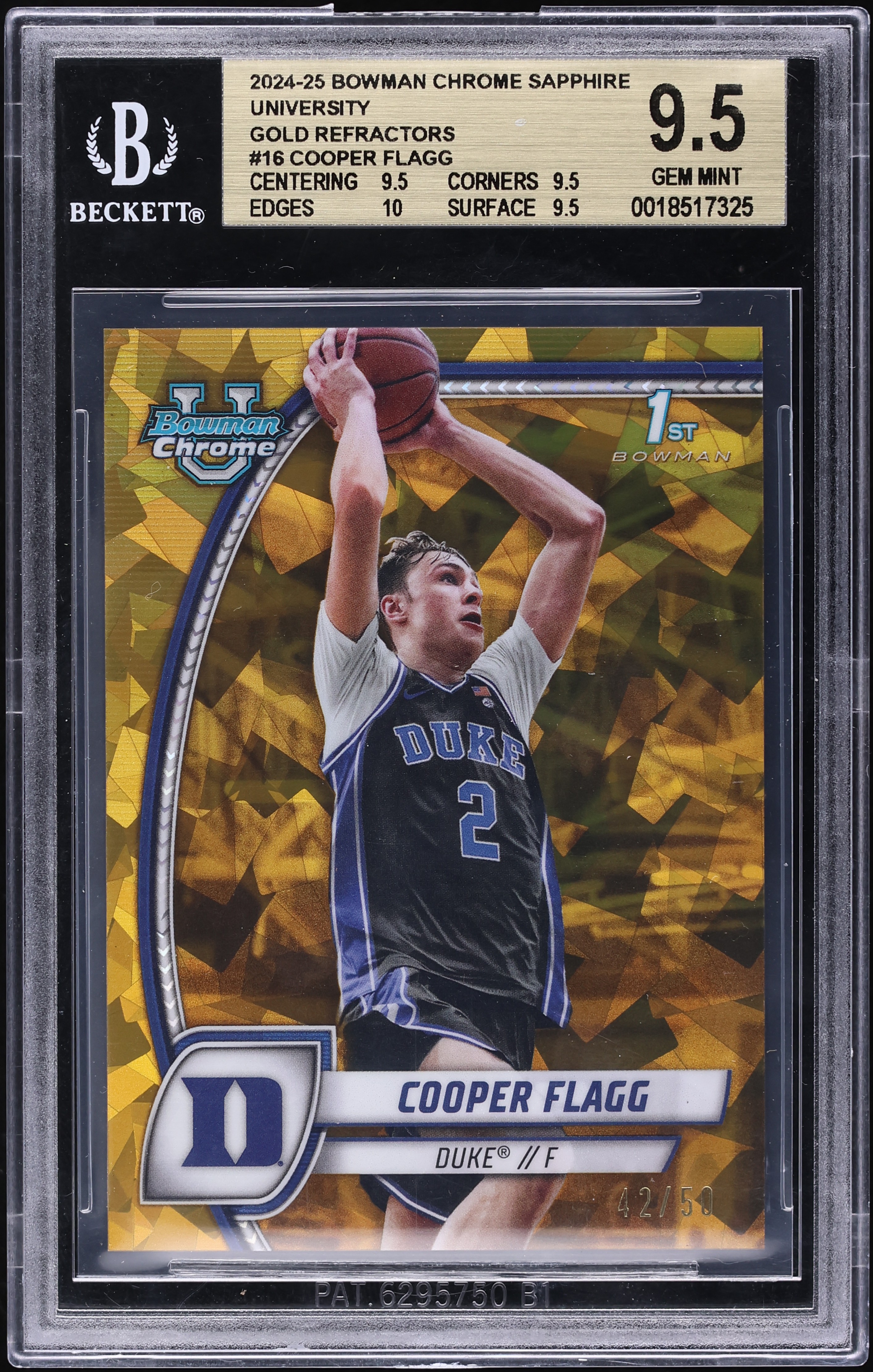 2024 Bowman Chrome Sapphire University Gold Refractor Cooper Flagg 