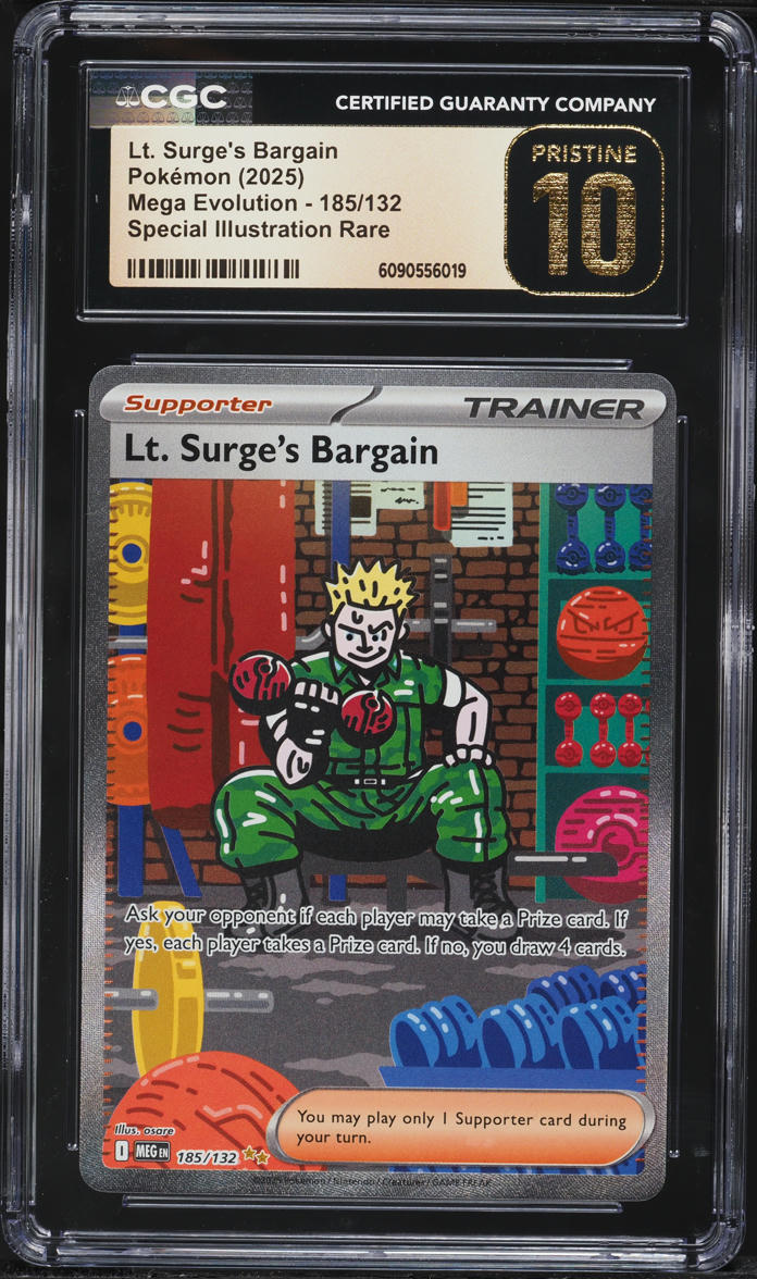 2025 Pokemon Mega Evolution SIR Lt. Surge's Bargain #185 CGC 10 PRISTINE