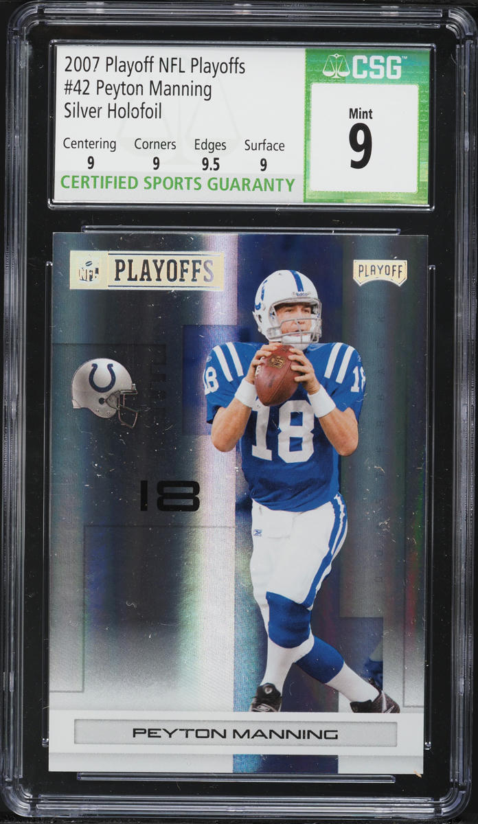 2007 Playoff NFL Playoffs Silver Holofoil Peyton Manning /99 #42 CSG 9 MINT