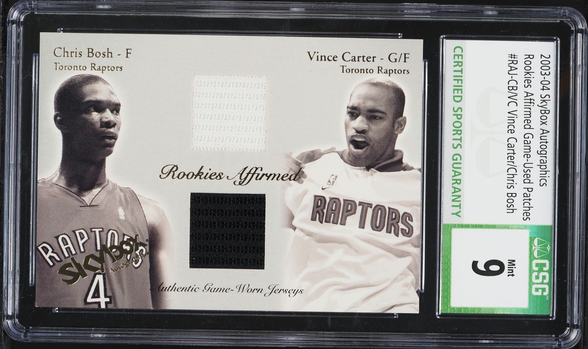2003 SkyBox Autographics Affirmed Game Used Vince Carter Chris Bosh ROOKIE PATCH /500 CSG 9