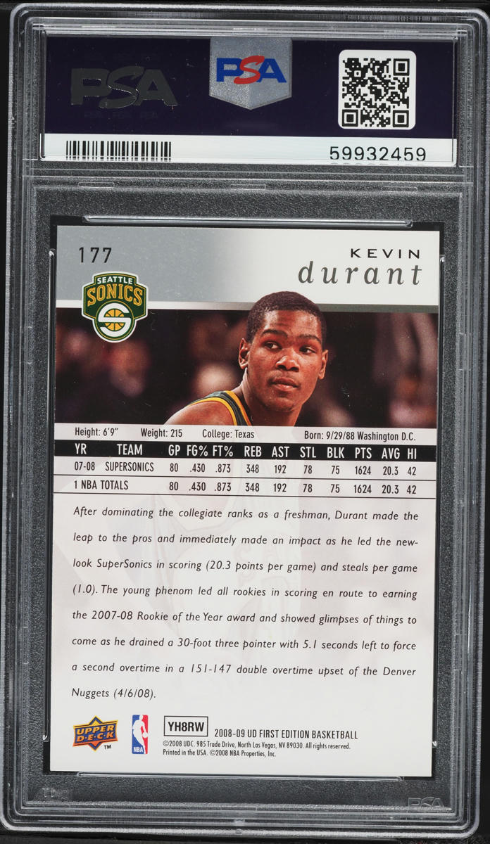 その他 PSA10 Kevin Durant Rookie 2008 SP Authen Kevin Durant Oklahoma City Thunder Autographed 2008-09 Upper Deck