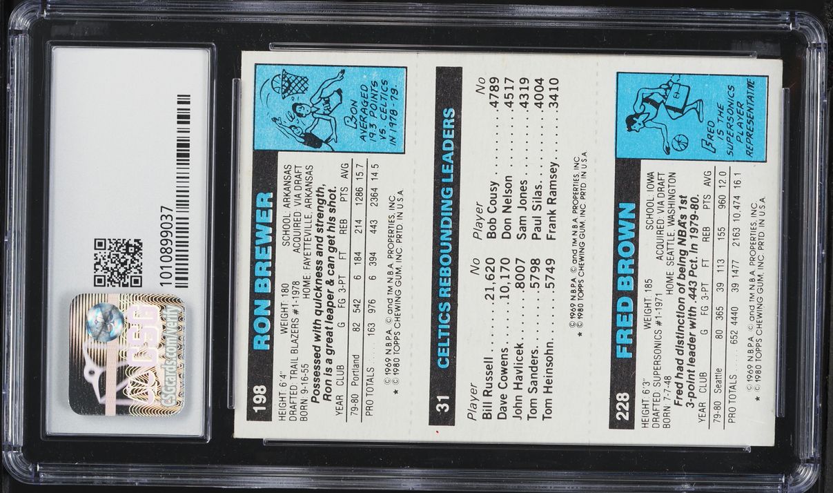 1980 Topps Basketball Fred Brown Larry Bird Ron Brewer ROOKIE CSG 7.5 NRMT+