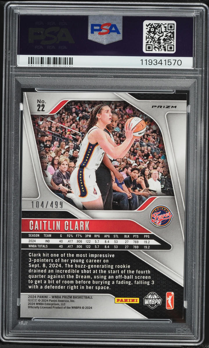 2024 Panini Prizm WNBA Pulsar Caitlin Clark ROOKIE /499 #22 PSA 9 MINT