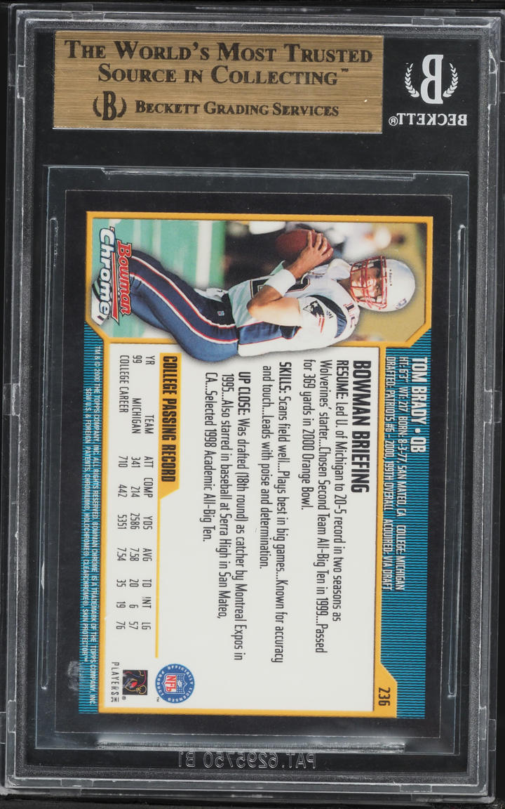 2000 Bowman Chrome Tom Brady ROOKIE #236 BGS 9.5 GEM MINT