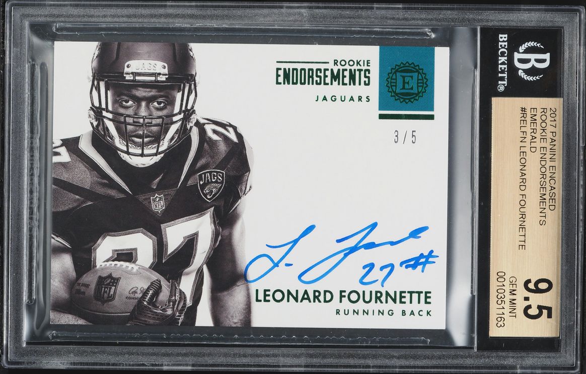 2017 Panini Encased Endorsements Emerald Leonard Fournette ROOKIE AUTO /5 #RELFN BGS 9.5 GEM