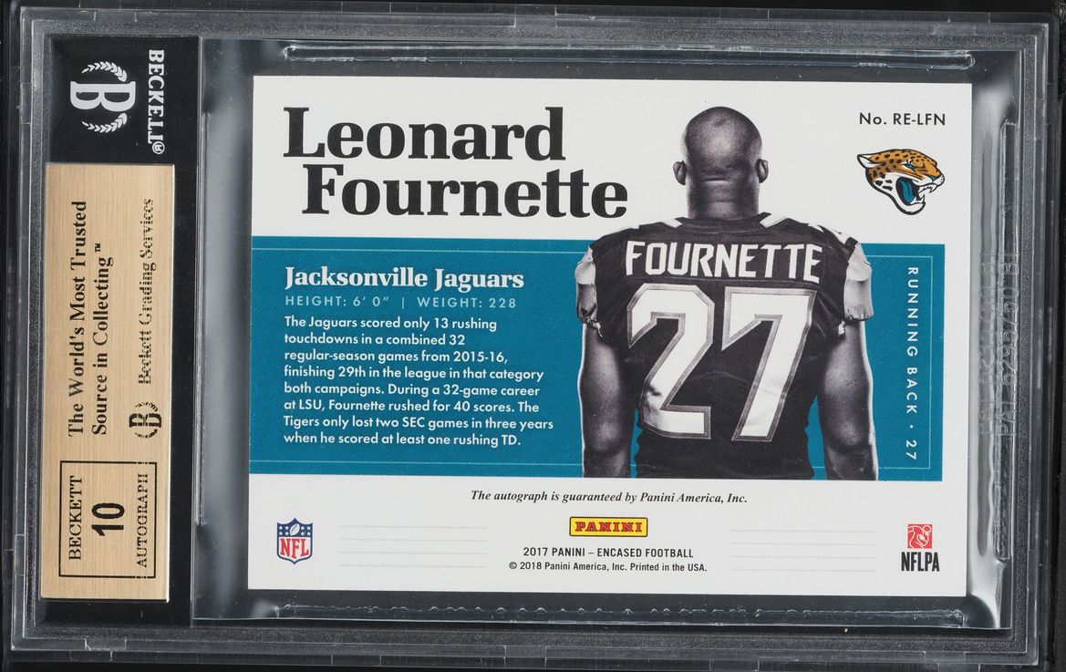 2017 Panini Encased Endorsements Emerald Leonard Fournette ROOKIE AUTO /5 #RELFN BGS 9.5 GEM