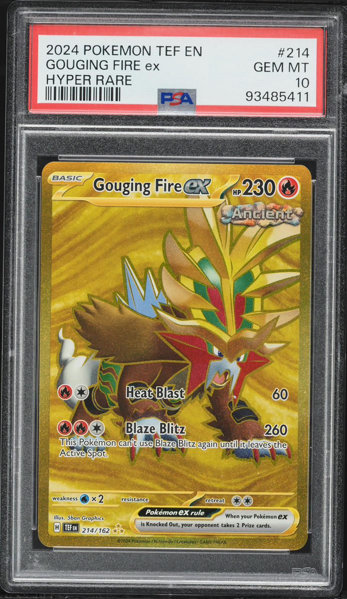 2024 Pokemon Scarlet & Violet Temporal Forces Gold Rare Gouging Fire ex #214 PSA 10 GEM MINT
