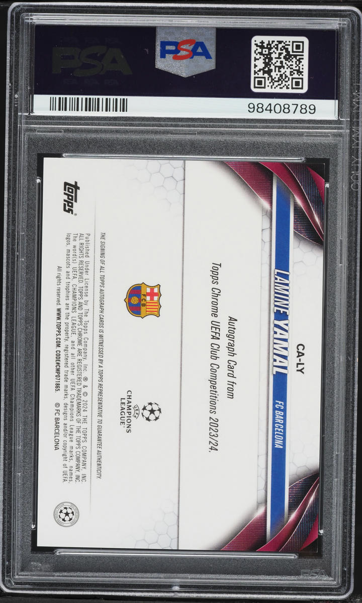 2023 Topps Chrome UEFA Violet Speckle Refractor Lamine Yamal ROOKIE AUTO /299 PSA 10 GEM MINT