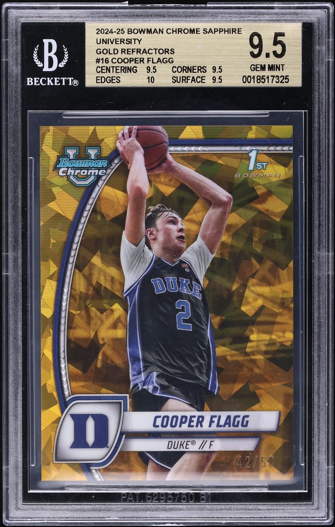 2024 Bowman Chrome Sapphire University Gold Refractor Cooper Flagg ROOKIE /50 #16 BGS 9.5