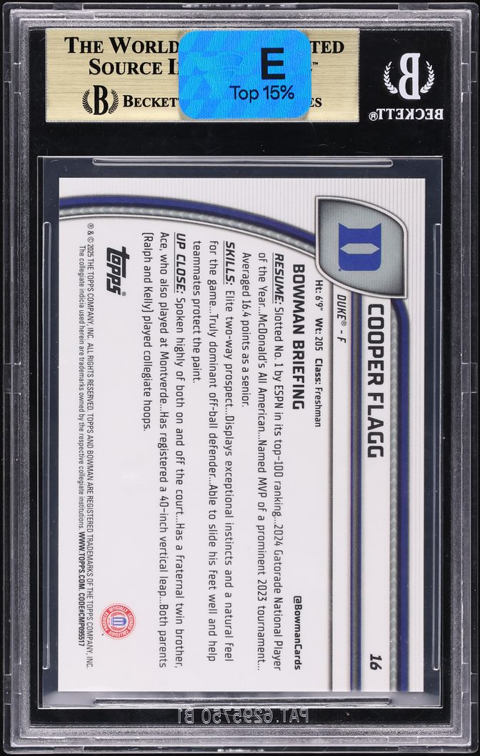 2024 Bowman Chrome Sapphire University Gold Refractor Cooper Flagg ROOKIE /50 #16 BGS 9.5