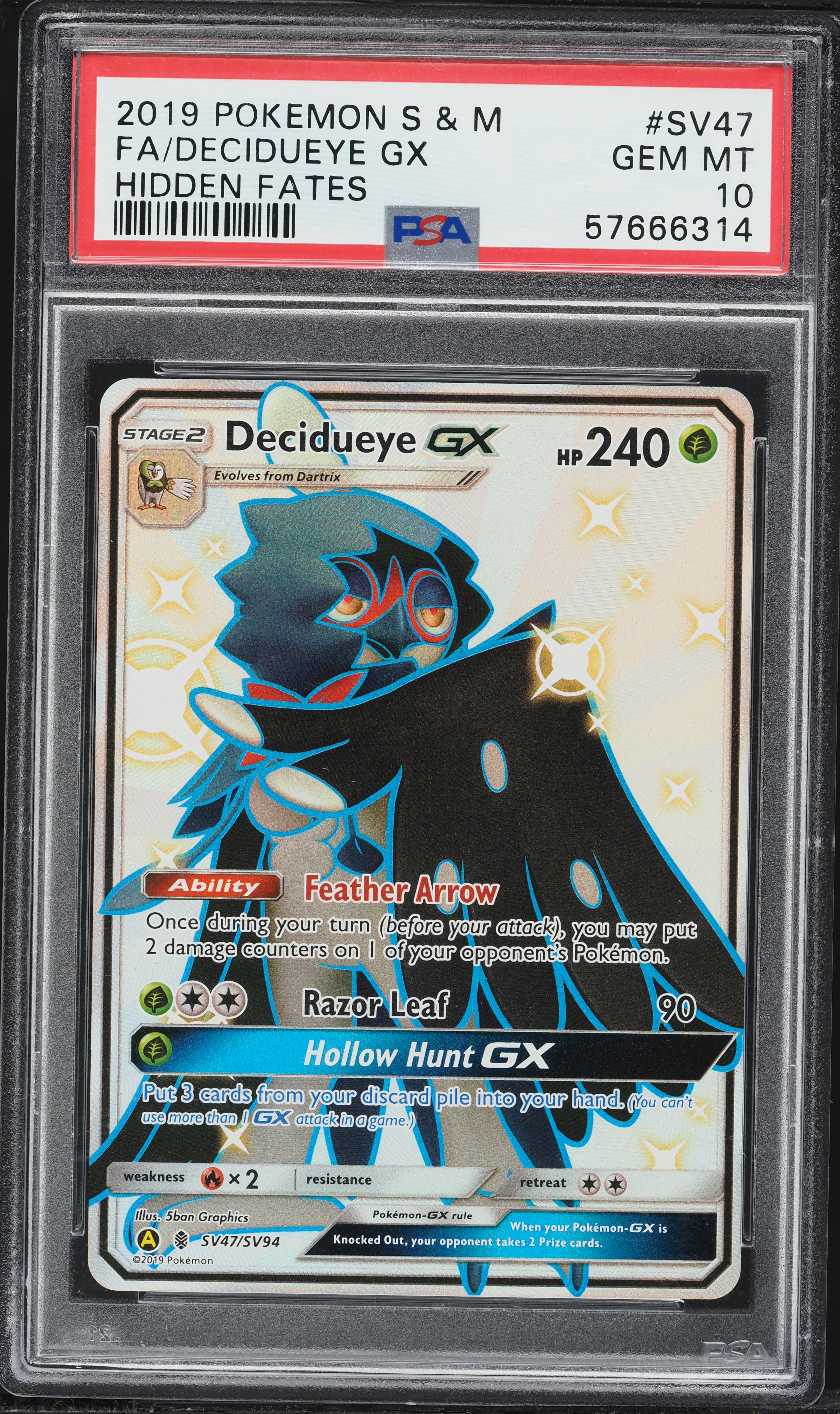 decidueye gx pokemon card price 2019 Sun & Moon Hidden Fates Full Art Shiny #SV47 PSA 10 GEM MINT Grass Originally released May 5 Decidueye Cards | Dex -