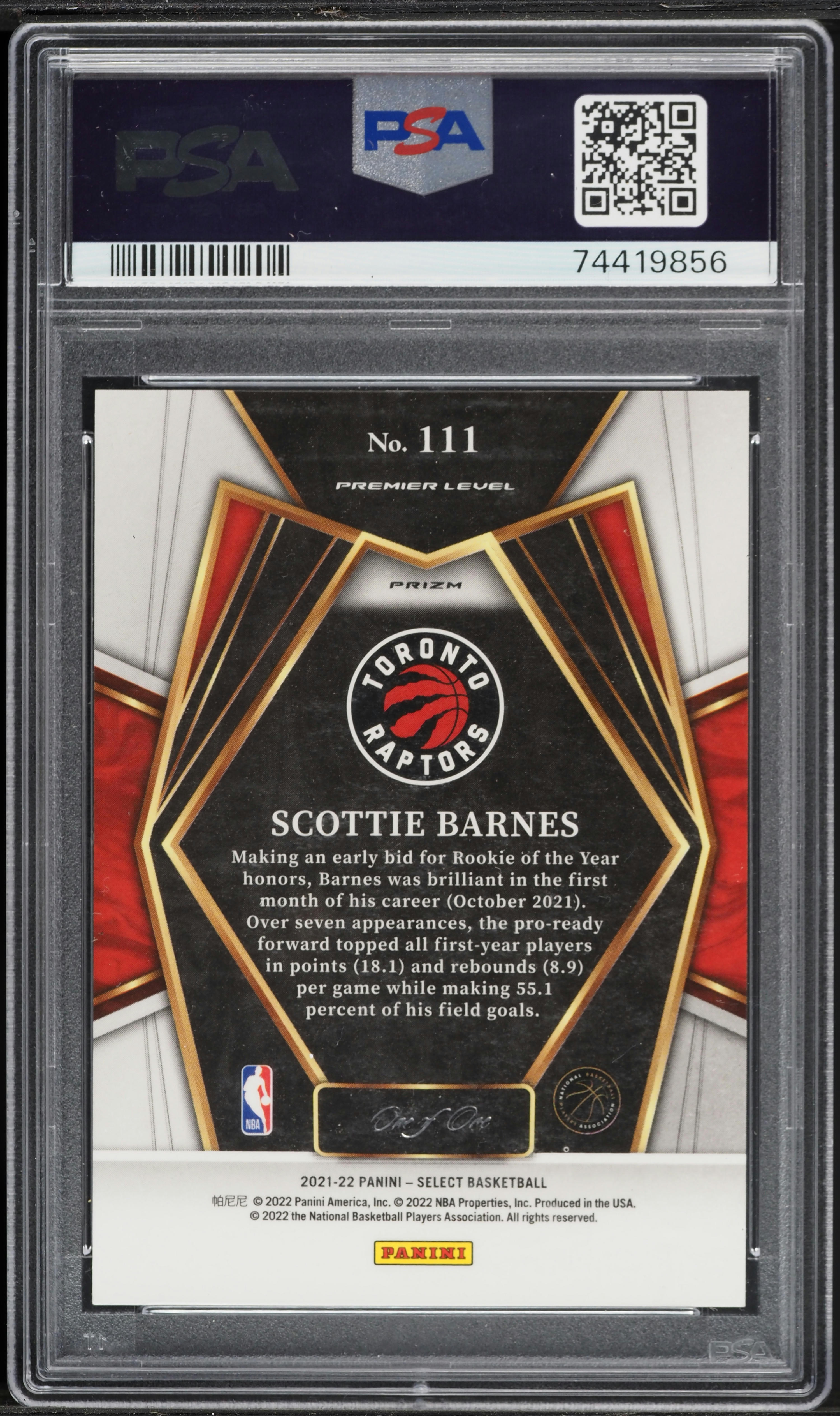 2021 Select Premier Level Black Flash Prizm Scottie Barnes ROOKIE