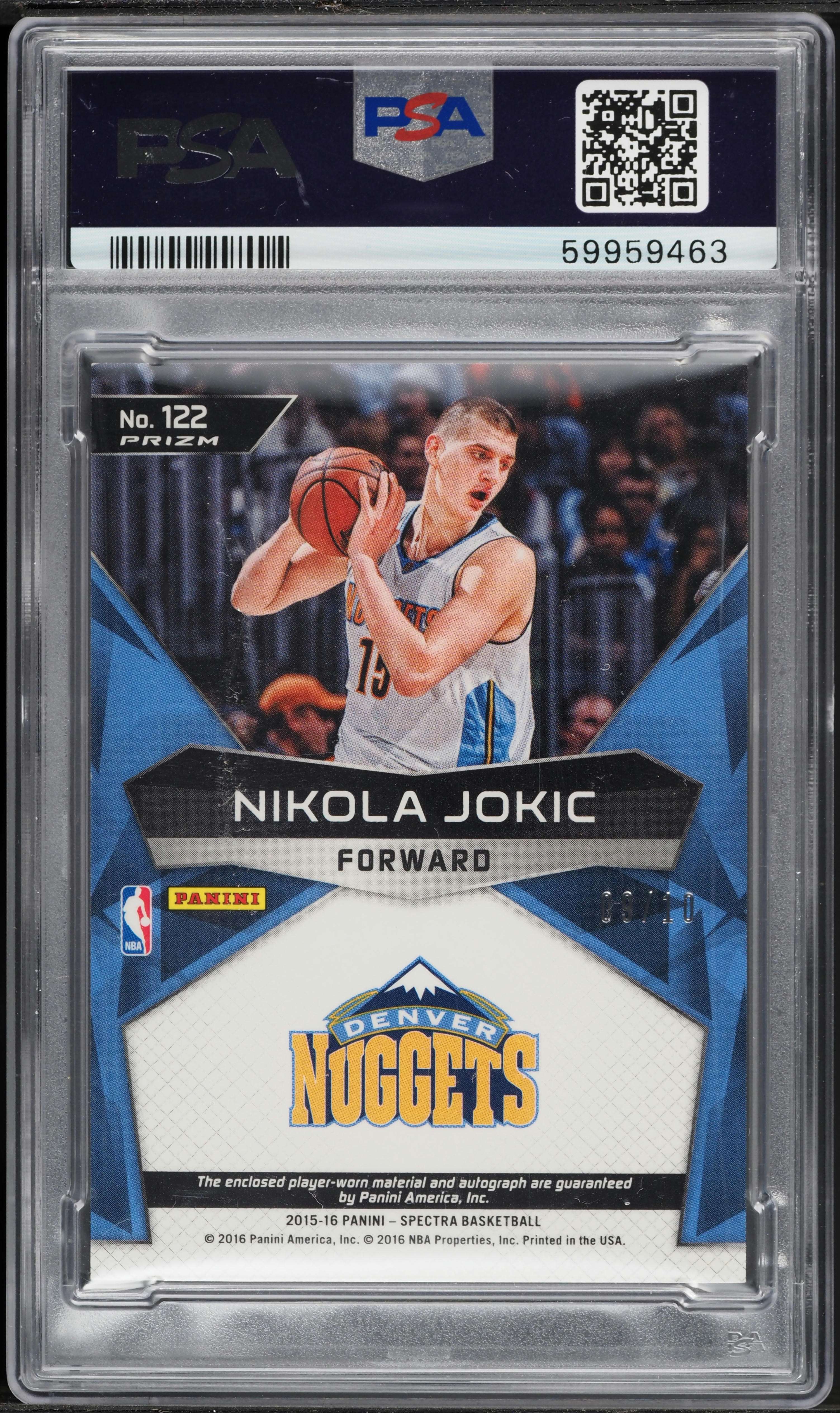 2015 Panini Spectra Gold Prizm Nikola Jokic ROOKIE AUTO DNA 10 /10