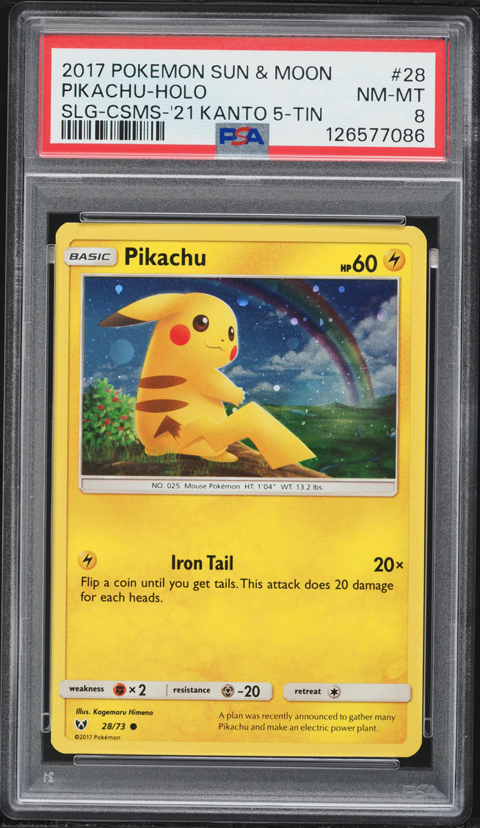 2017 Pokemon Sun & Moon Shining Legends Holo Pikachu #28 PSA 8 NM-MT