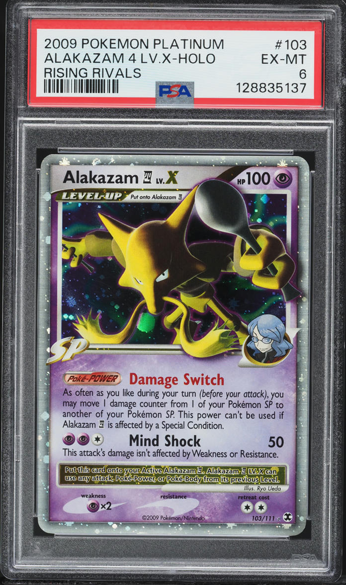2009 Pokemon Platinum Rising Rivals Holo Alakazam 4 LV.X #103 PSA 6 EXMT