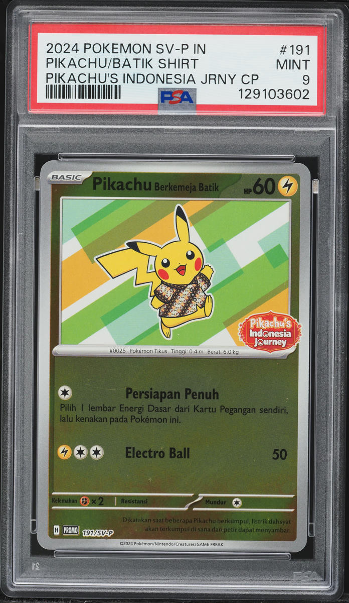 2024 Pokemon Indonesian SV Promo Pikachu's Journey Pikachu Batik Shirt #191 PSA 9 MINT