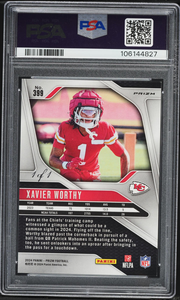 2024 Panini Prizm Black Shimmer Xavier Worthy ROOKIE 1/1 #399 PSA 9 MINT
