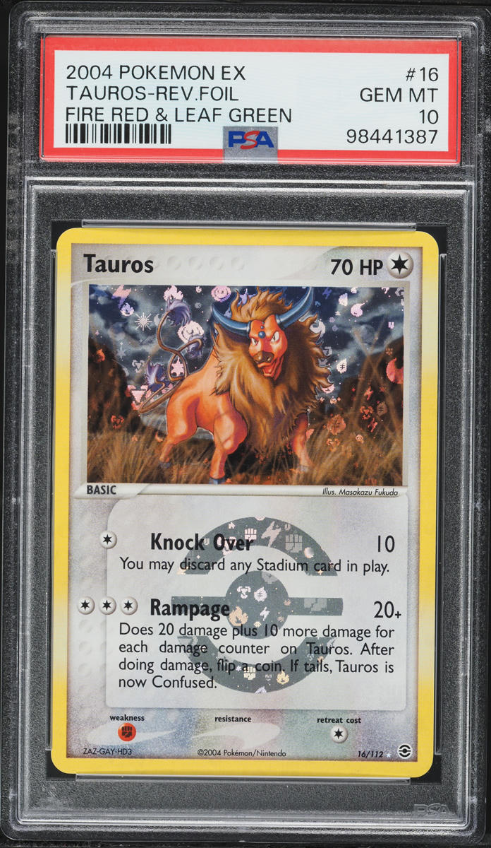 2004 Pokemon EX Fire Red & Leaf Green Reverse Holo Tauros #16 PSA 10 GEM MINT