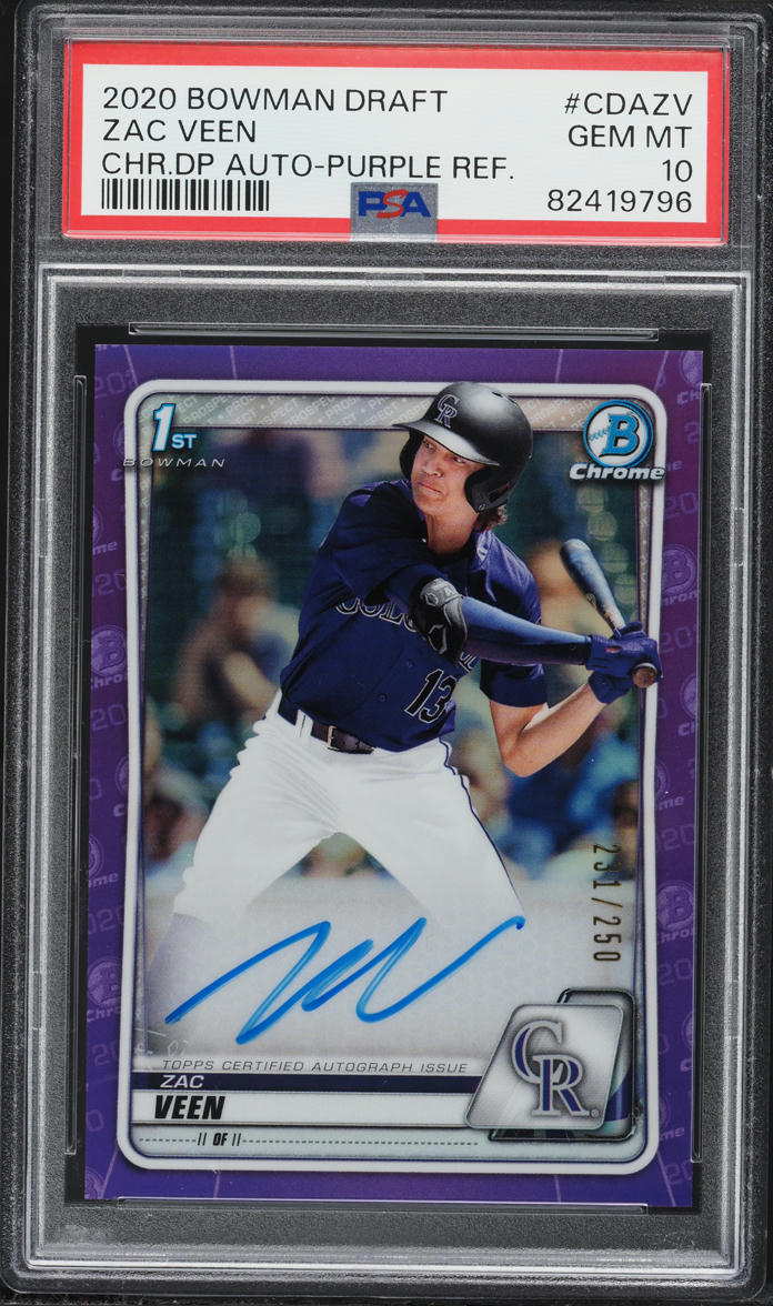 2020 Bowman Chrome Purple Refractor Zac Veen PROSPECT AUTO /250