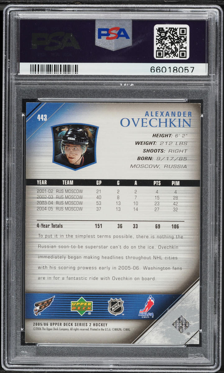 2005 Upper Deck Young Guns Alexander Ovechkin ROOKIE #443 PSA 9 MINT