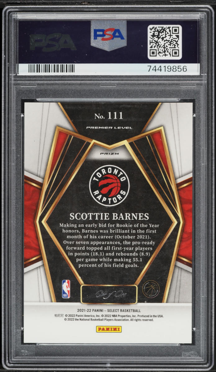2021 Select Premier Level Black Flash Prizm Scottie Barnes ROOKIE