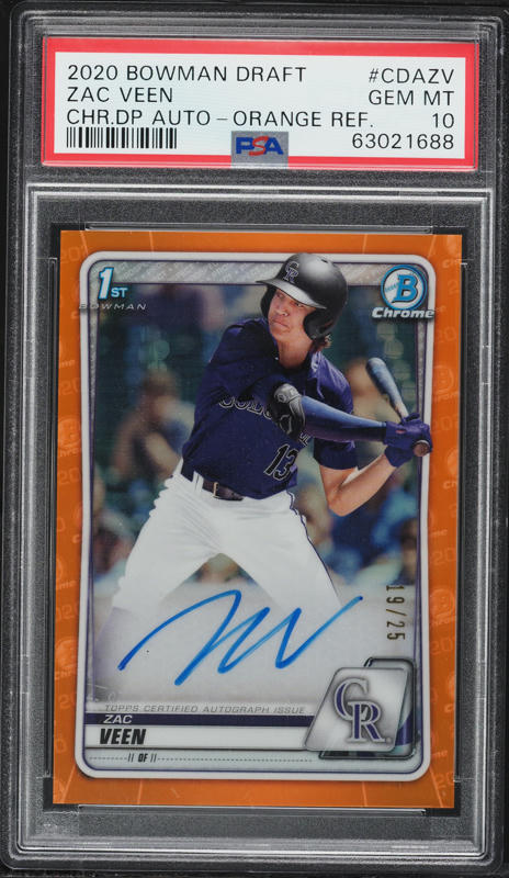 2020 Bowman Chrome Orange Refractor Zac Veen PROSPECT AUTO /25