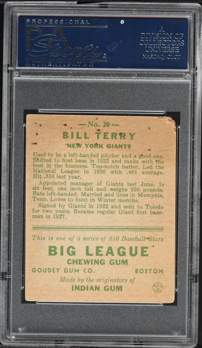 1933 Goudey Bill Terry #20 PSA 2.5 GD+