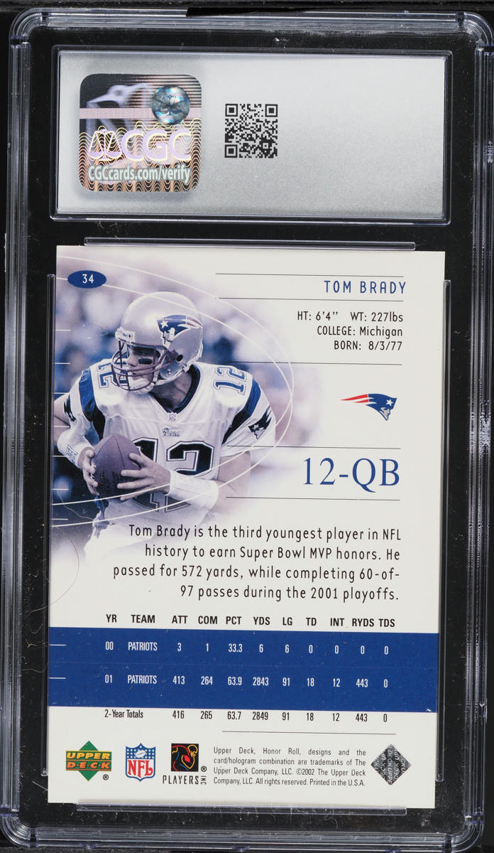 2002 Upper Deck Honor Roll Tom Brady #34 CGC 9 MINT