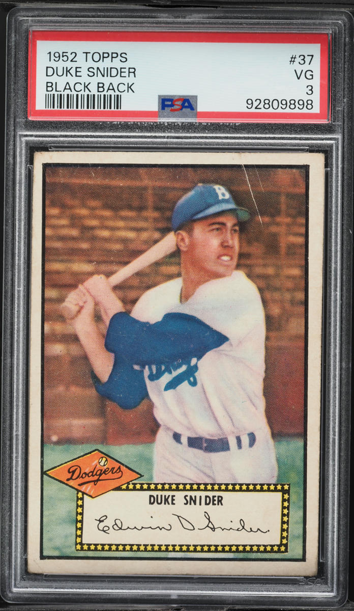 1952 Topps Duke Snider BLACK BACK #37 PSA 3 VG