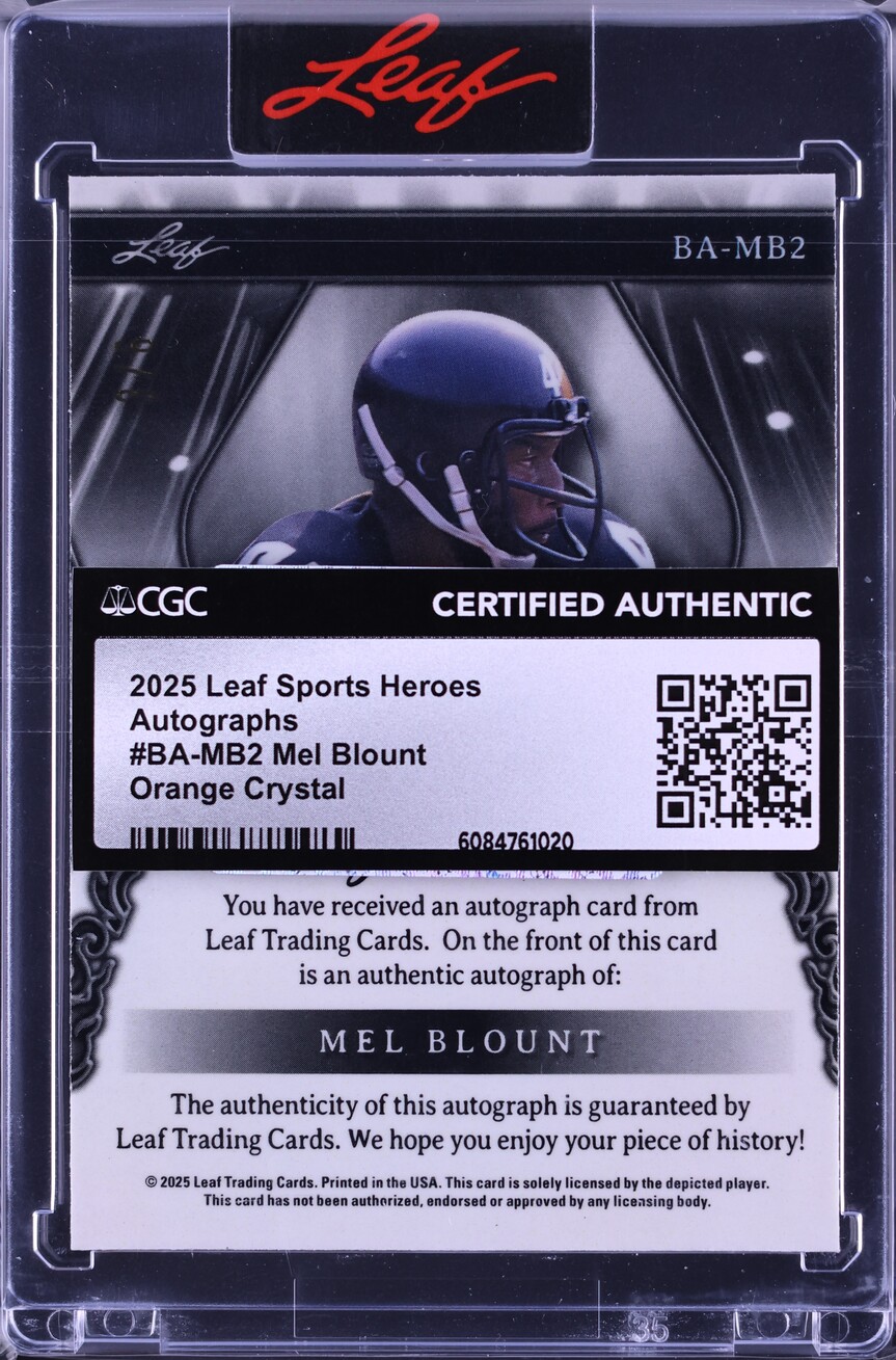 2025 Leaf Sports Heroes Orange Crystal Mel Blount AUTO /8 #BA-MB2 CGC AUTH