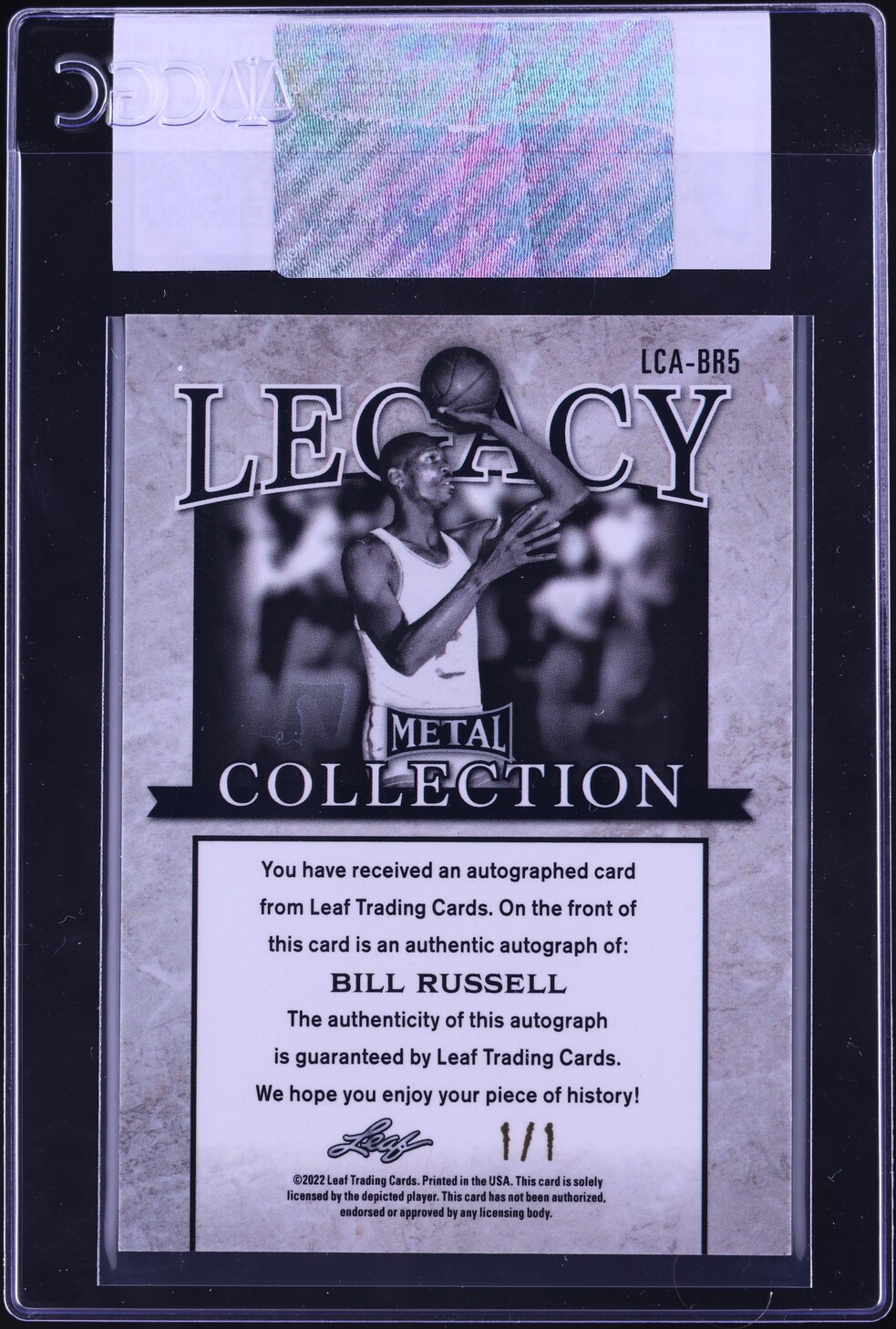 2022 Leaf Metal Legacy Collection Silver Crystal Bill Russell AUTO 1/1 #LCA-BR5 CGC AUTH