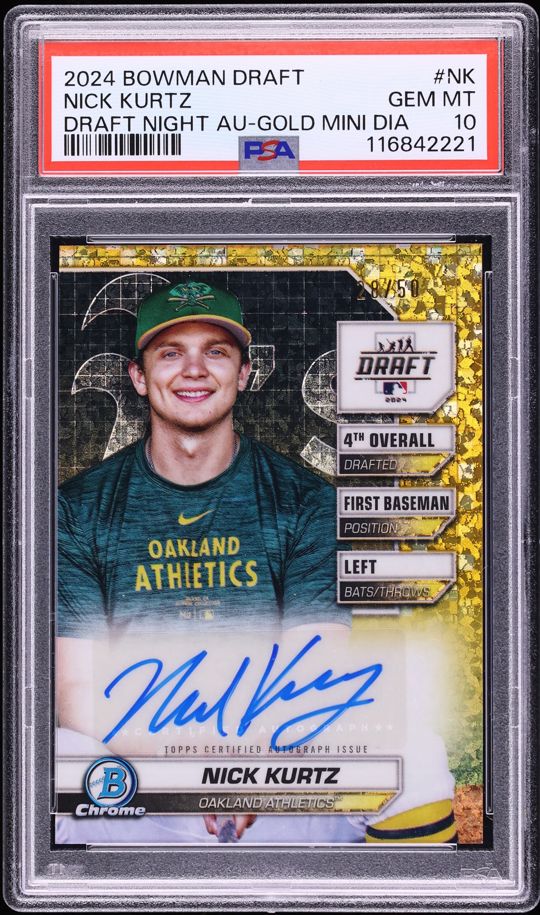 2024 Bowman Chrome Draft Night Gold Mini Diamond Nick Kurtz 