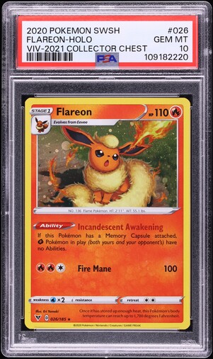 2020 Pokemon Sword & Shield Vivid Voltage Collector Chest Holo Flareon #26 PSA 10 GEM MINT